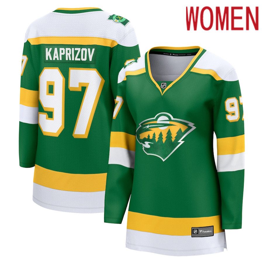 Women Minnesota Wild #97 Kirill Kaprizov Fanatics Branded Green 2023-24 Alternate Premier Breakaway Player NHL Jersey->youth nhl jersey->Youth Jersey